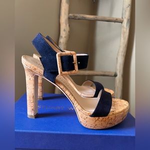 Stuart Weitzman Kassidy Blue suede platform pumps, Size 8